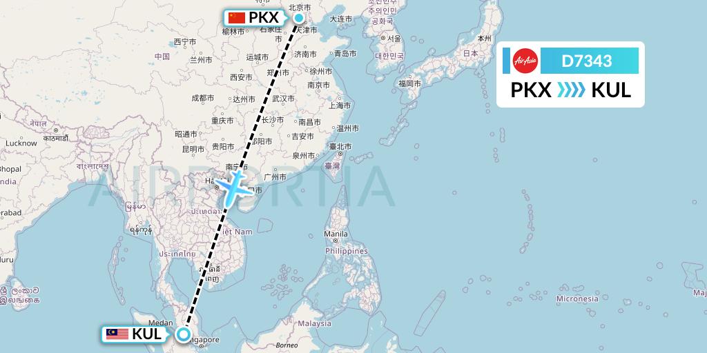 D7343 Flight Status AirAsia X Beijing to Kuala Lumpur (XAX343)