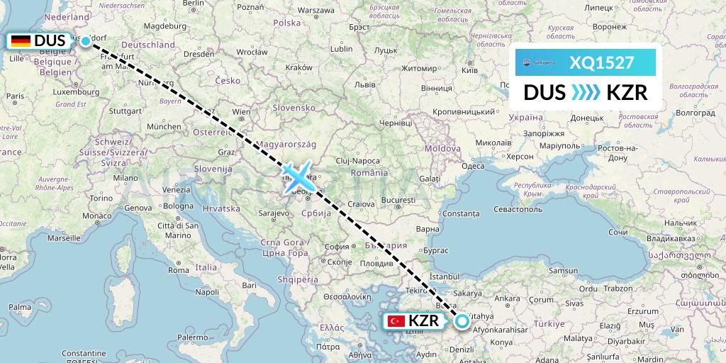 XQ1527 SunExpress Flight Map: Dusseldorf to Kutahya
