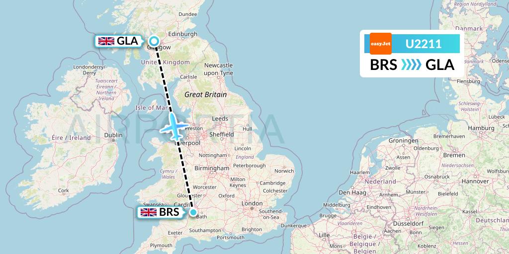 U2211 EasyJet Flight Map: Bristol to Glasgow