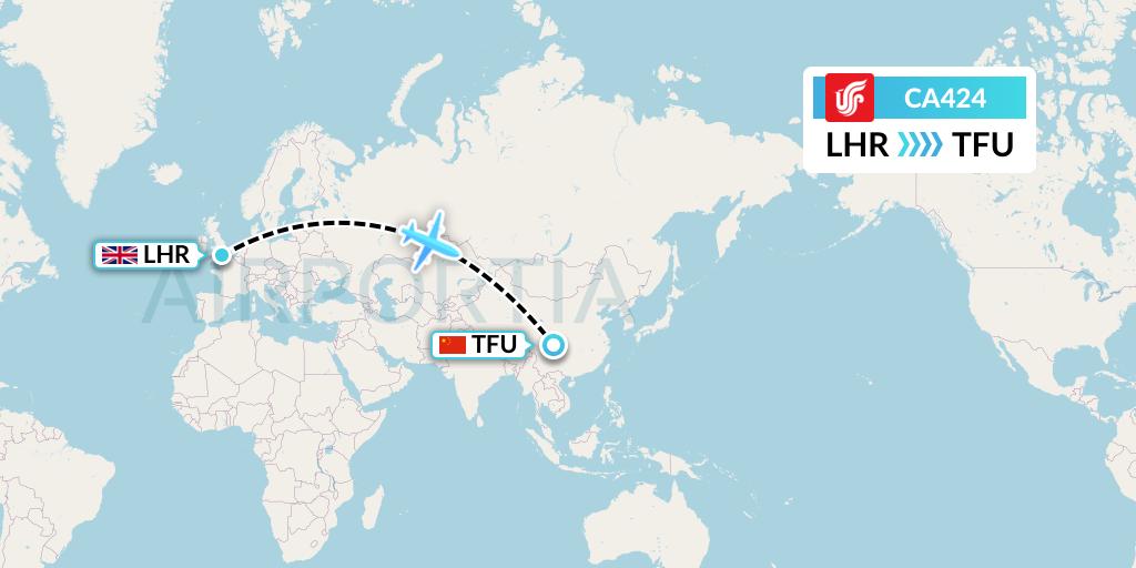 CA424 Air China Flight Map: London to Chengdu