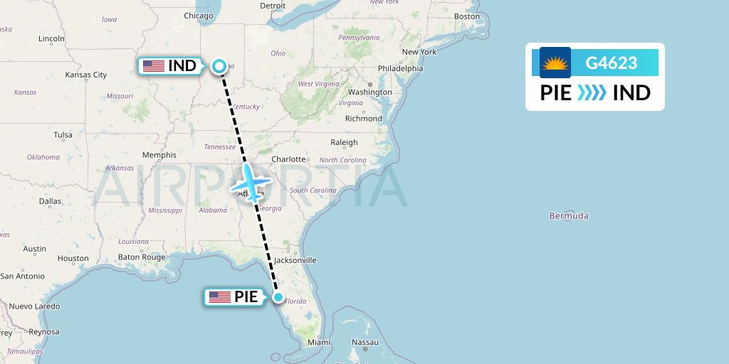G4623 Allegiant Air Flight Map: St. Petersburg to Indianapolis