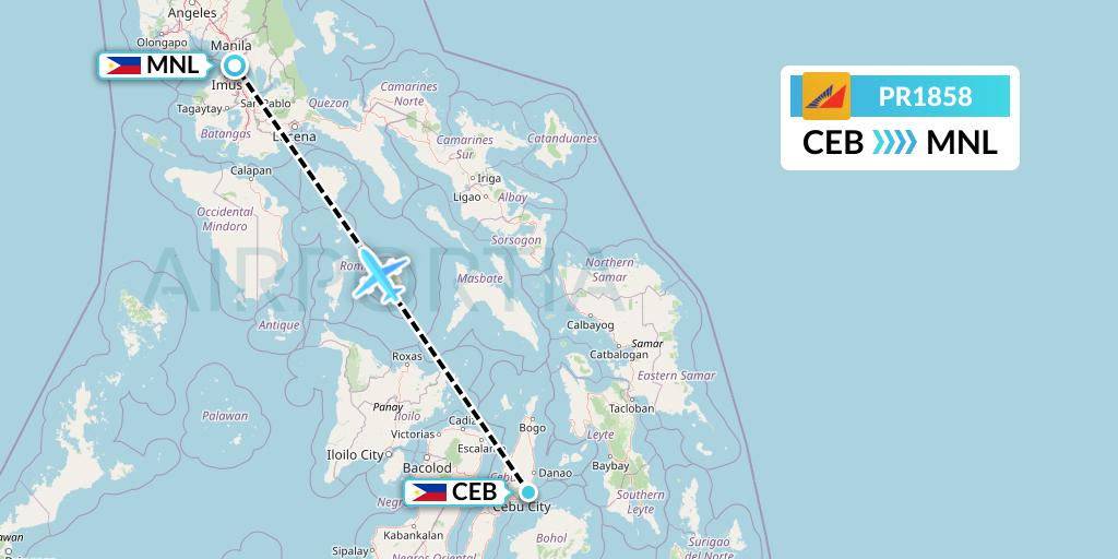 PR1858 Philippine Airlines Flight Map: Cebu to Manila