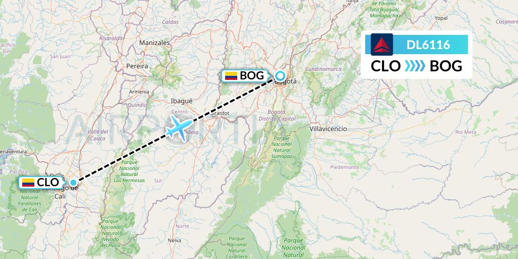 DL6116 Delta Air Lines Flight Map: Cali to Bogota