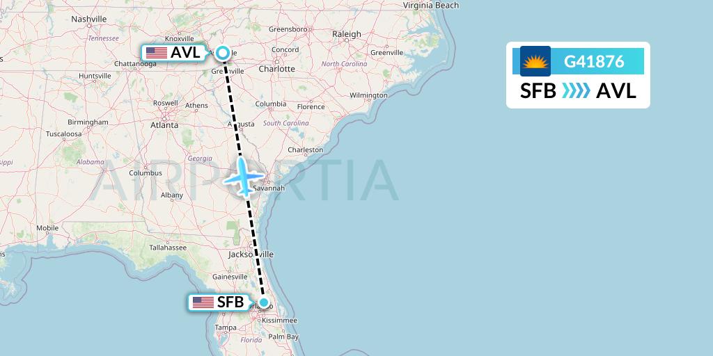 G41876 Allegiant Air Flight Map: Orlando to Asheville