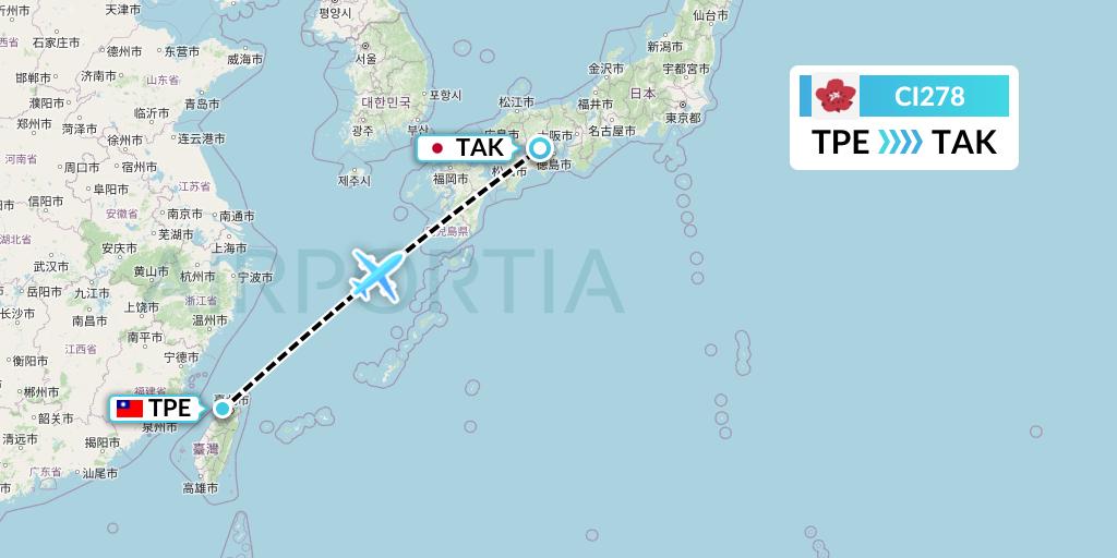 CI278 China Airlines Flight Map: Taipei to Takamatsu