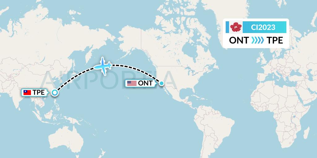 CI2023 China Airlines Flight Map: Ontario to Taipei