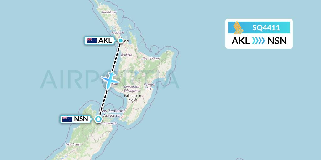 SQ4411 Singapore Airlines Flight Map: Auckland to Nelson