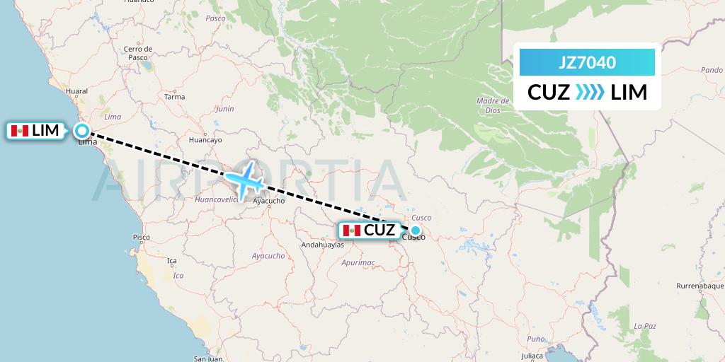 JZ7040 Jetsmart Airlines Peru Flight Map: Cusco to Lima