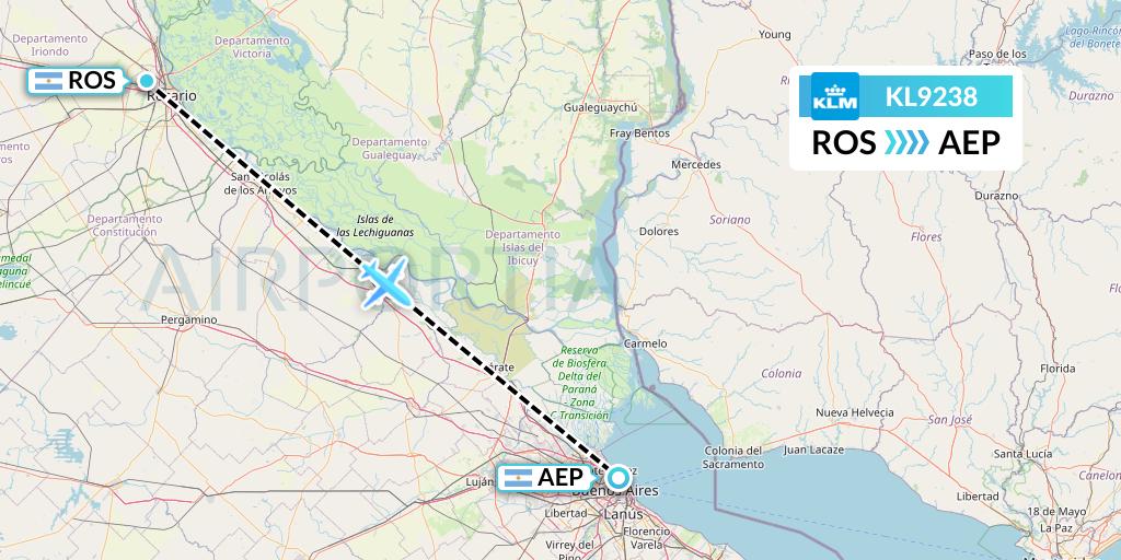 KL9238 KLM Flight Map: Rosario to Buenos Aires