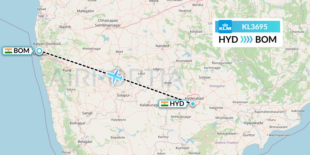 KL3695 KLM Flight Map: Hyderabad to Mumbai