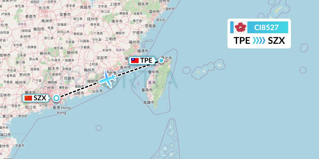 CI8527 China Airlines Flight Map: Taipei to Shenzhen