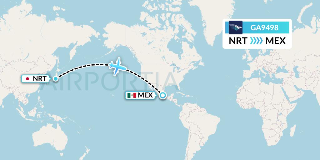 GA9498 Garuda Indonesia Flight Map: Tokyo to Mexico City