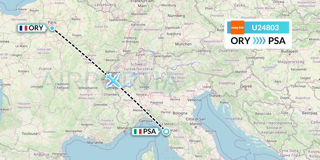 U24803 EasyJet Flight Map: Paris to Pisa