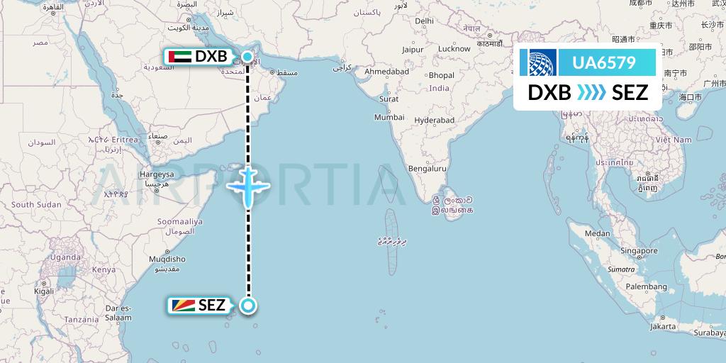 UA6579 United Airlines Flight Map: Dubai to Victoria