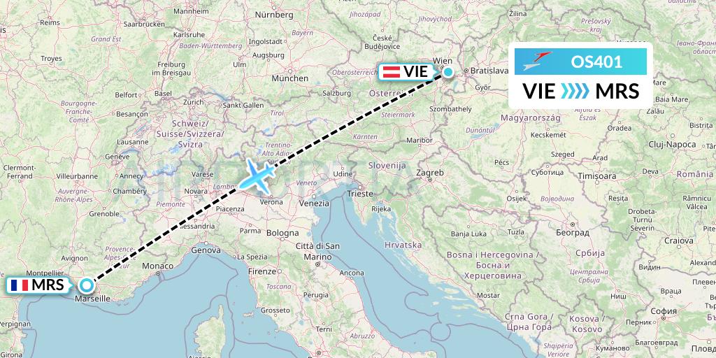 OS401 Austrian Airlines Flight Map: Vienna to Marseille