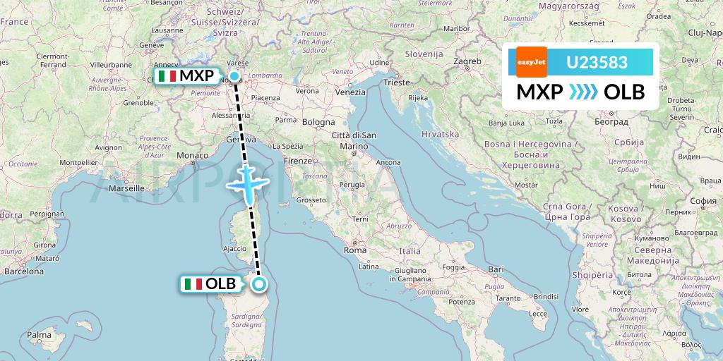 U23583 EasyJet Flight Map: Milan to Olbia