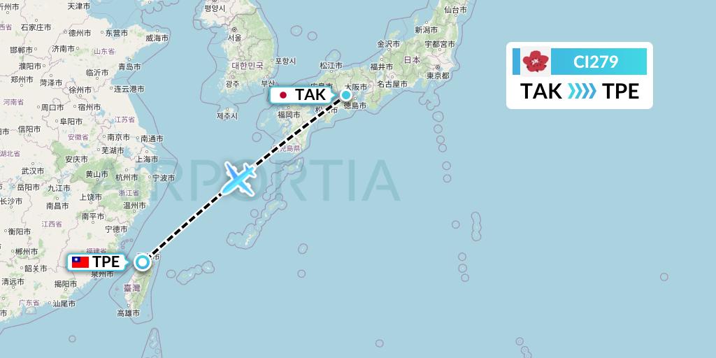 CI279 China Airlines Flight Map: Takamatsu to Taipei