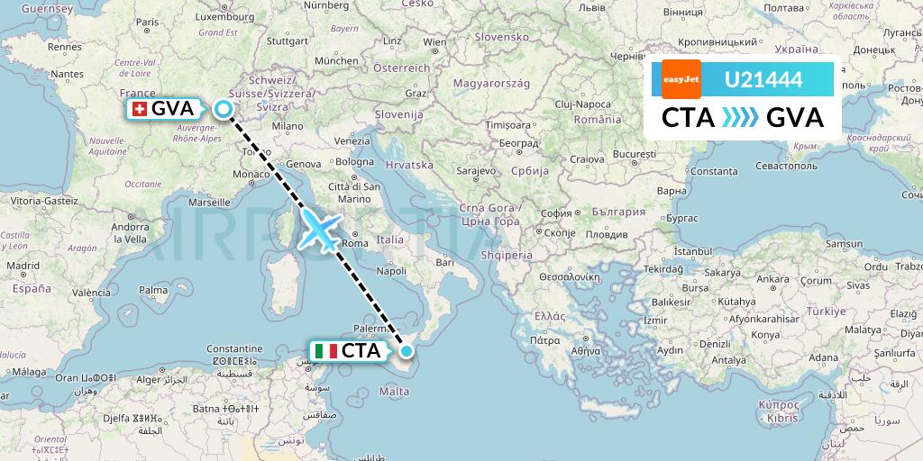 U21444 EasyJet Flight Map: Catania to Geneva