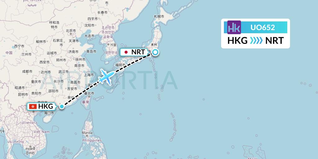 UO652 Hong Kong Express Flight Map: Hong Kong to Tokyo