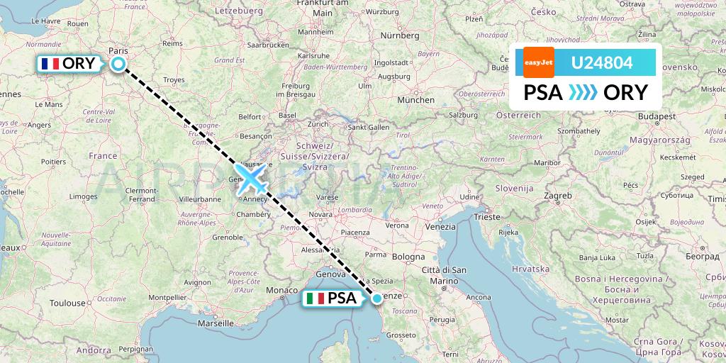 U24804 EasyJet Flight Map: Pisa to Paris
