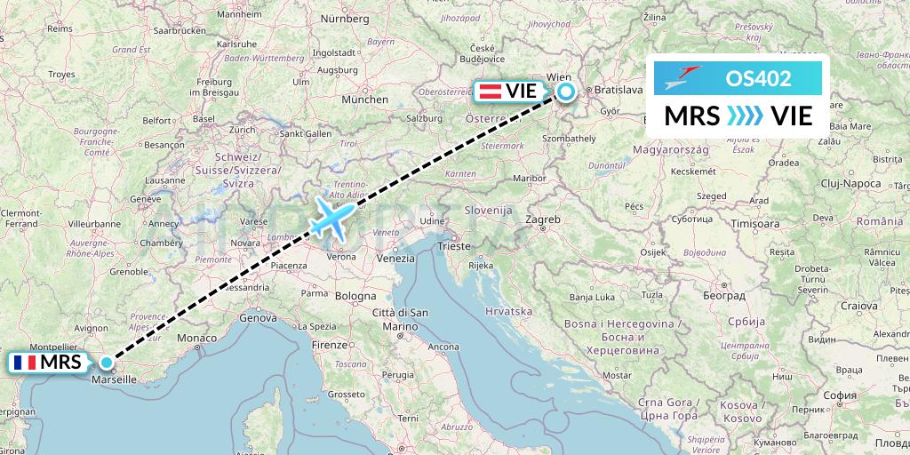 OS402 Austrian Airlines Flight Map: Marseille to Vienna