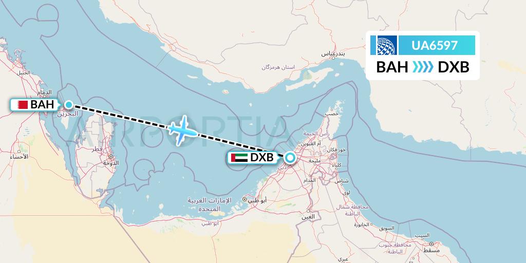 UA6597 United Airlines Flight Map: Bahrain to Dubai