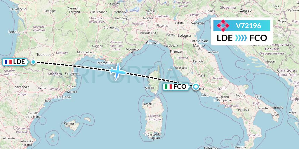 V72196 Volotea Flight Map: Tarbes to Rome