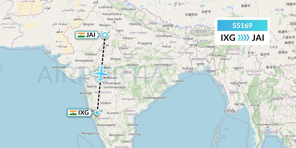 S5169 Star Air Flight Map: Belgaum to Jaipur