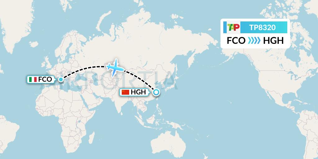 TP8320 TAP Portugal Flight Map: Rome to Hangzhou