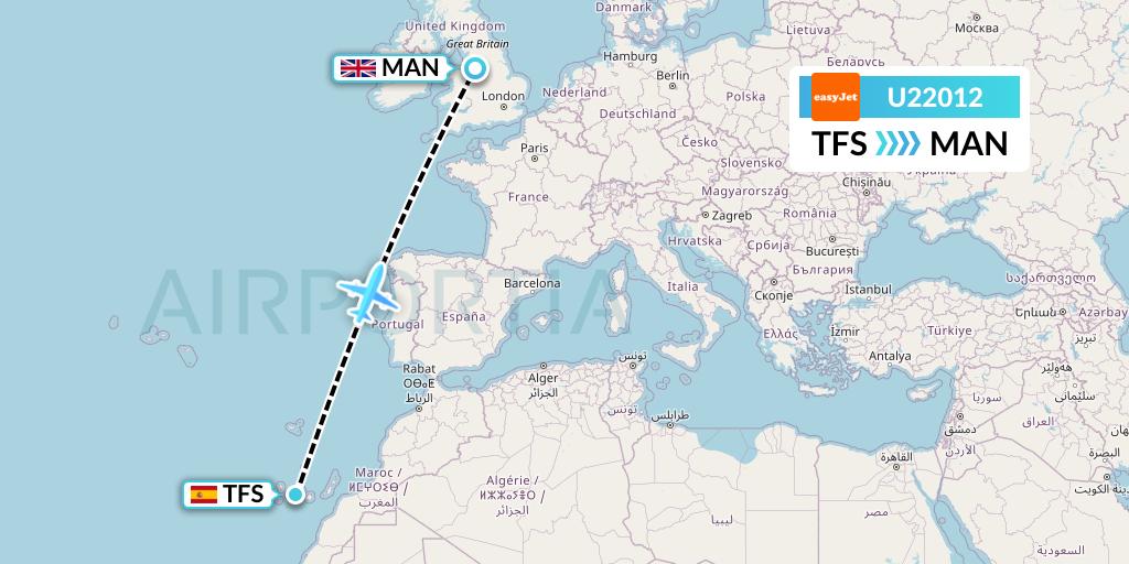 U22012 EasyJet Flight Map: Tenerife to Manchester