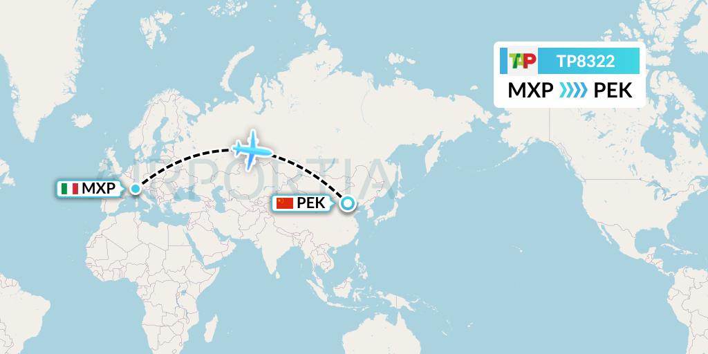TP8322 TAP Portugal Flight Map: Milan to Beijing