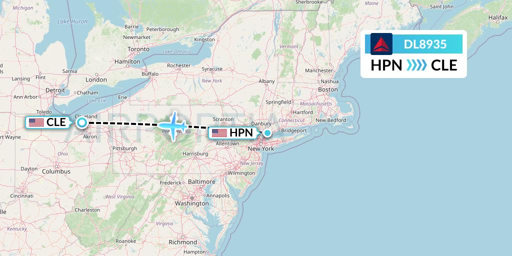 DL8935 Delta Air Lines Flight Map: White Plains to Cleveland