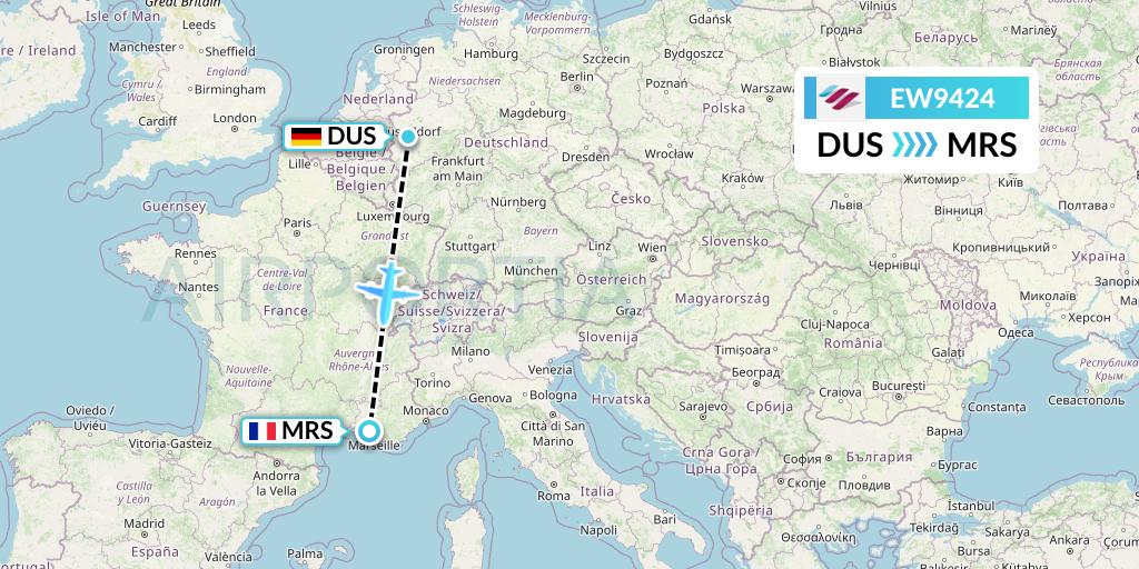 EW9424 Eurowings Flight Map: Dusseldorf to Marseille