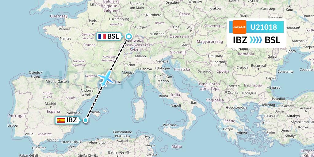 U21018 EasyJet Flight Map: Ibiza to Basel