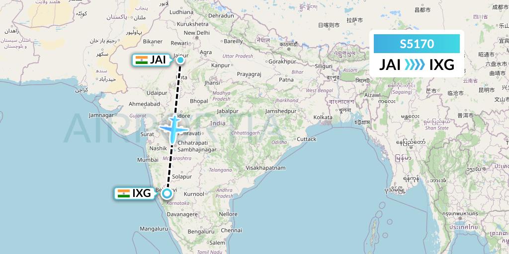 S5170 Star Air Flight Map: Jaipur to Belgaum