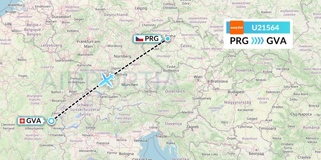 U21564 EasyJet Flight Map: Prague to Geneva
