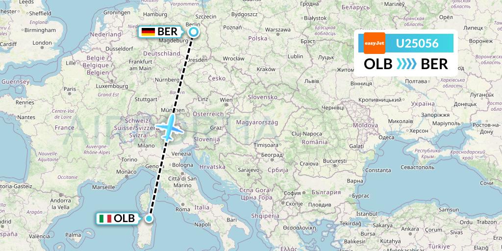 U25056 EasyJet Flight Map: Olbia to Berlin