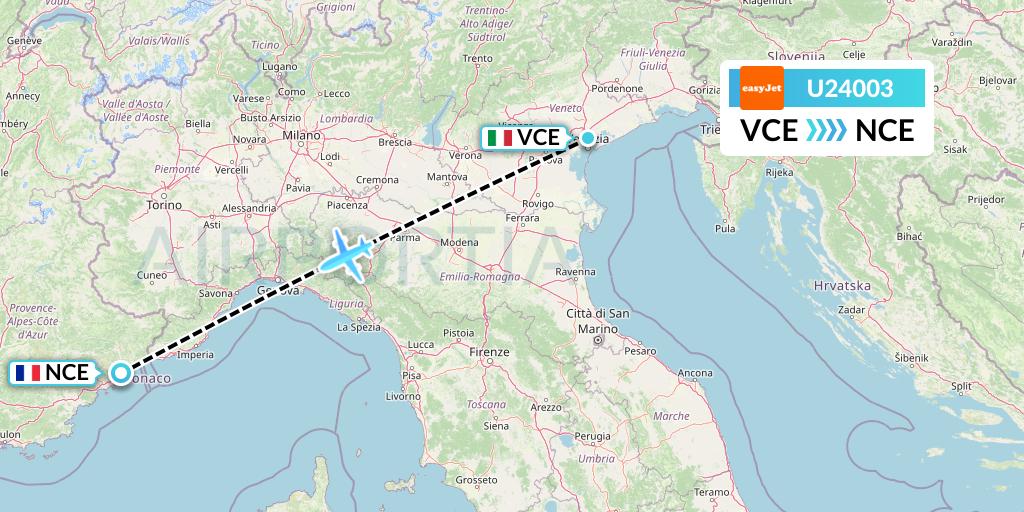 U24003 EasyJet Flight Map: Venice to Nice