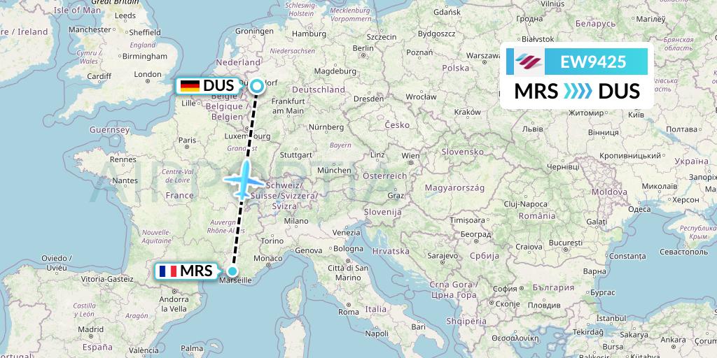 EW9425 Eurowings Flight Map: Marseille to Dusseldorf
