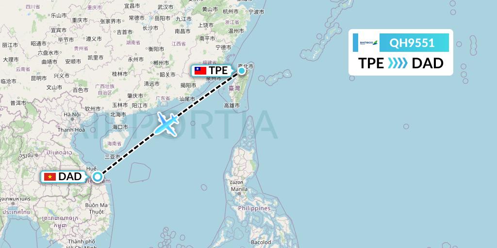 QH9551 Bamboo Airways Flight Map: Taipei to Da Nang