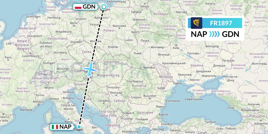 FR1897 Ryanair Flight Map: Naples to Gdansk