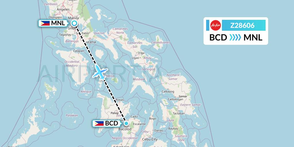 Z28606 Philippines AirAsia Flight Map: Bacolod City to Manila