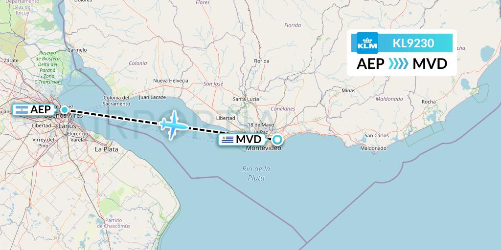 KL9230 KLM Flight Map: Buenos Aires to Montevideo