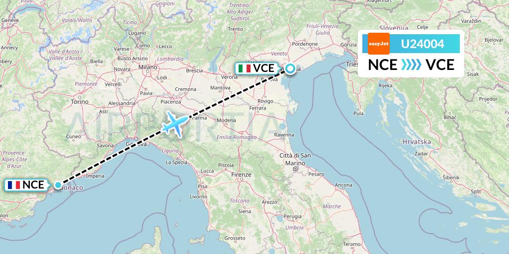 U24004 EasyJet Flight Map: Nice to Venice