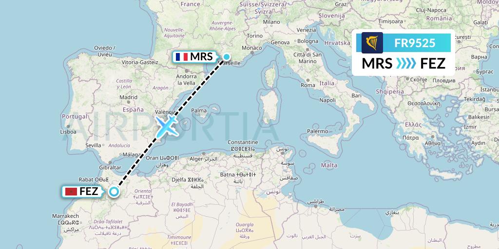 FR9525 Ryanair Flight Map: Marseille to Fes