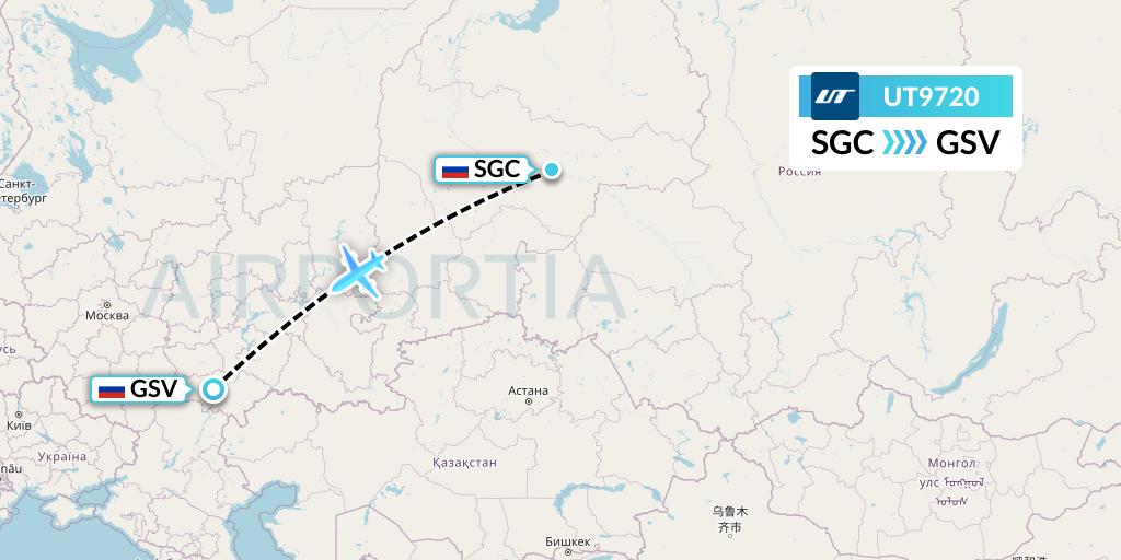 UT9720 UTair Flight Map: Surgut to Saratov