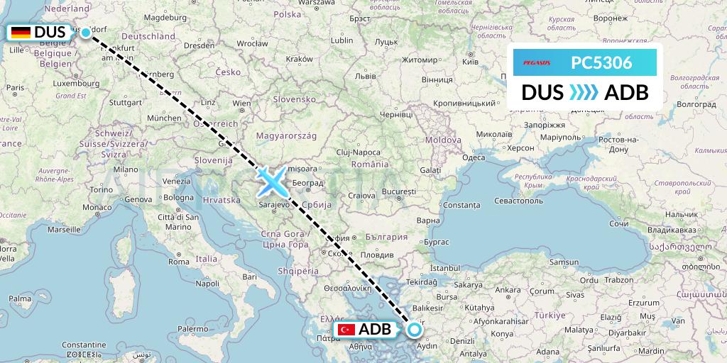 PC5306 Pegasus Airlines Flight Map: Dusseldorf to Izmir
