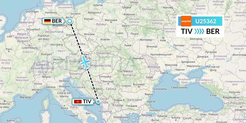 U25362 EasyJet Flight Map: Tivat to Berlin
