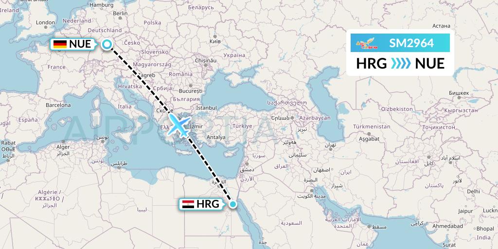 SM2964 Air Cairo Flight Map: Hurghada to Nurnberg