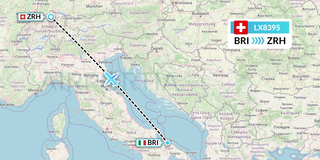 LX8395 Swiss Flight Map: Bari to Zurich
